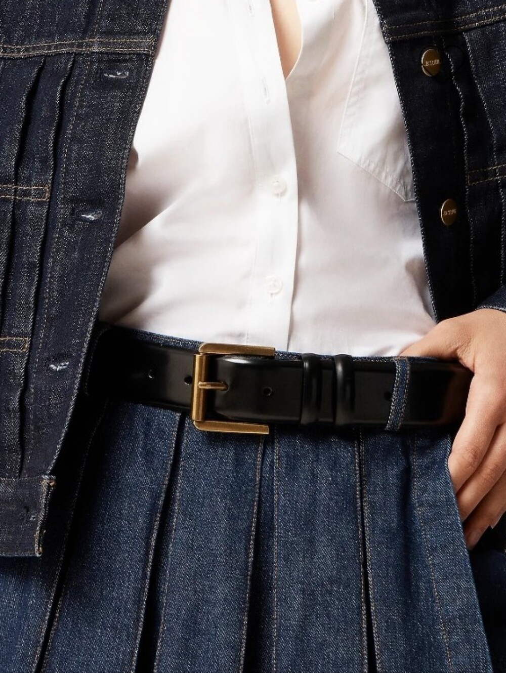 J. Crew Wide Spazzolato Leather Rollerball Buckle Belt - black - Picture 3 of 11